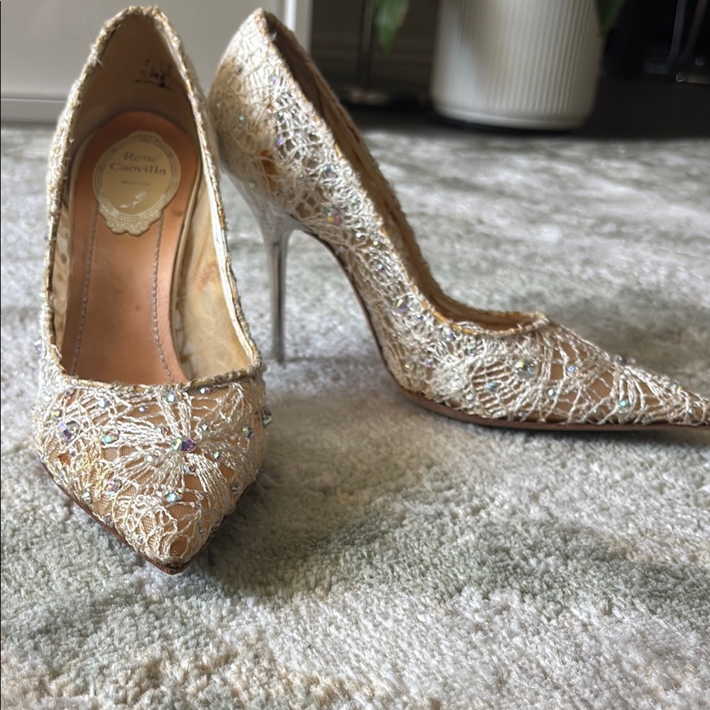 René Caovilla Gold Glitter Heels for Formal Events